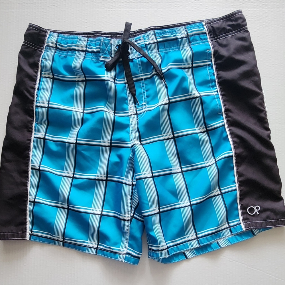 Ocean Pacific Blue/Black Men's Lined Swim Trunks